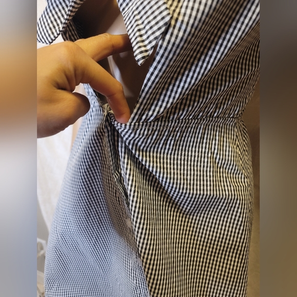 Padded Spaghetti Smocked Back Button Down Checkered Mini Dress - Picture 6 of 9